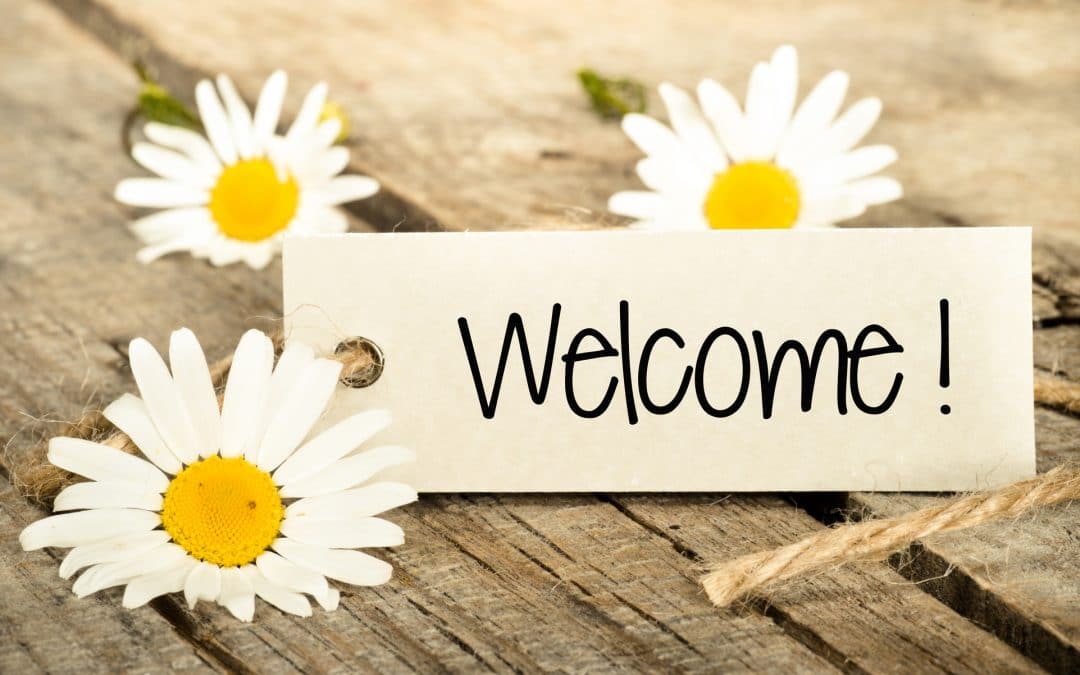 Welcome sign with daisies